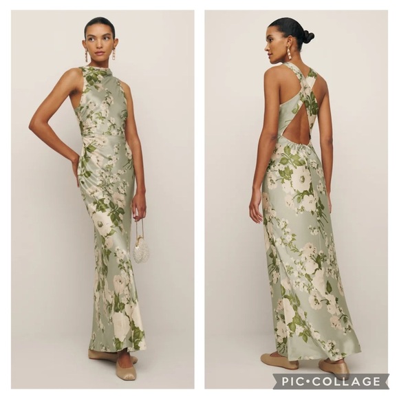 Reformation Dresses & Skirts - Reformation NWT 2 Anaiis Silk Maxi Dress Open Back Tarragon Green Floral